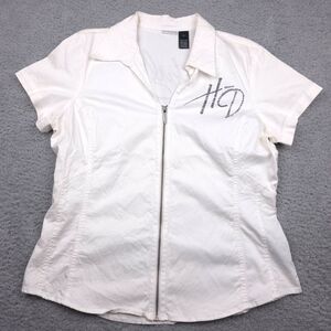 Harley-Davidson Shirt Womans Size XL‎ White Studded Script Logo Back Motorcycle
